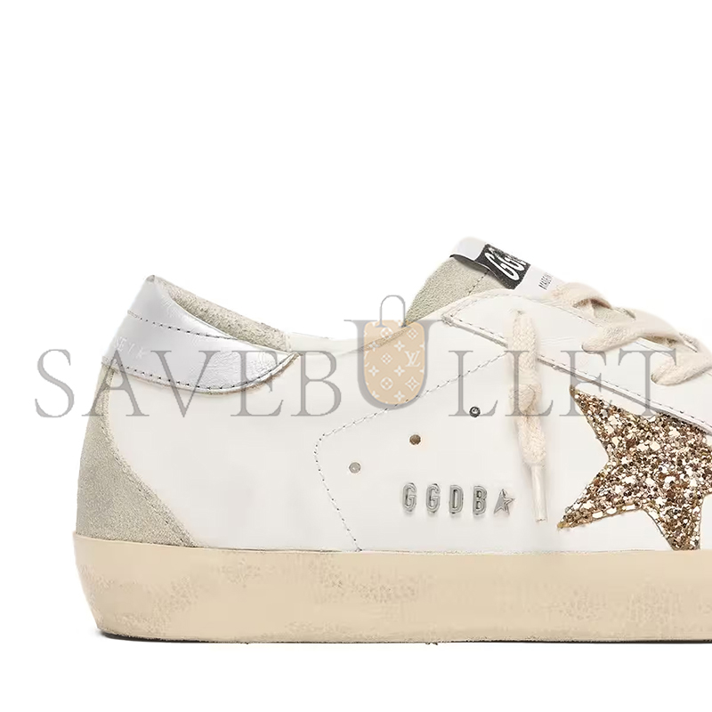 GOLDEN GOOSE SUPER-STAR WITH GOLD GLITTER STAR AND ICE-GRAY SUEDE INSERTS GWF00102